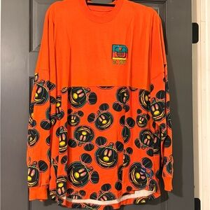 Disney Halloween Orange Long Sleeve Jersey with Mickey Pattern